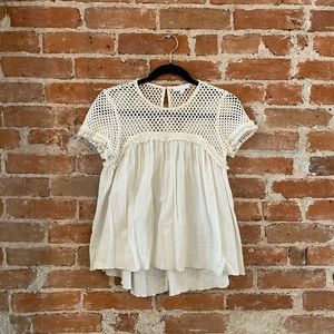 White crochet top from Anthropologie